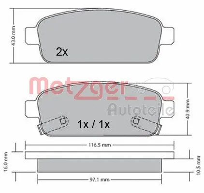 1170164 METZGER Комплект тормозных колодок, дисковый тормоз (фото 4)