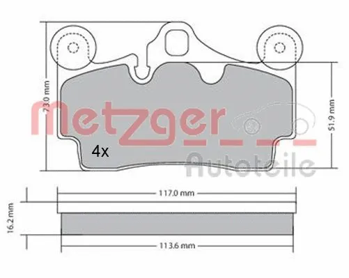 1170191 METZGER Комплект тормозных колодок, дисковый тормоз (фото 3)