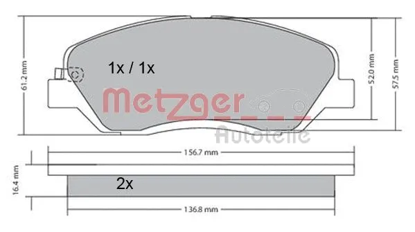 1170205 METZGER Комплект тормозных колодок, дисковый тормоз (фото 3)
