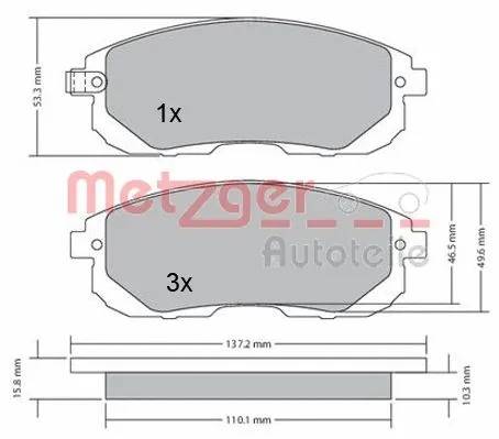 1170208 METZGER Комплект тормозных колодок, дисковый тормоз (фото 4)