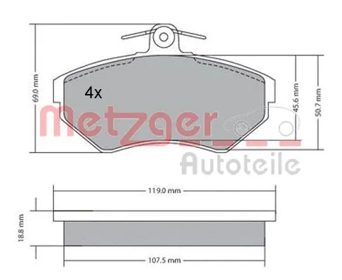 1170214 METZGER Комплект тормозных колодок, дисковый тормоз (фото 3)