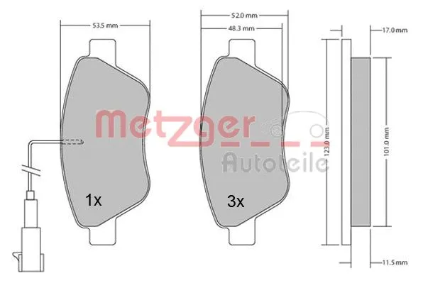 1170296 METZGER Комплект тормозных колодок, дисковый тормоз (фото 3)