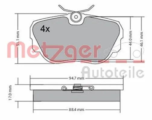 1170316 METZGER Комплект тормозных колодок, дисковый тормоз (фото 3)