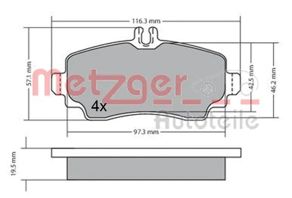 1170353 METZGER Комплект тормозных колодок, дисковый тормоз (фото 3)