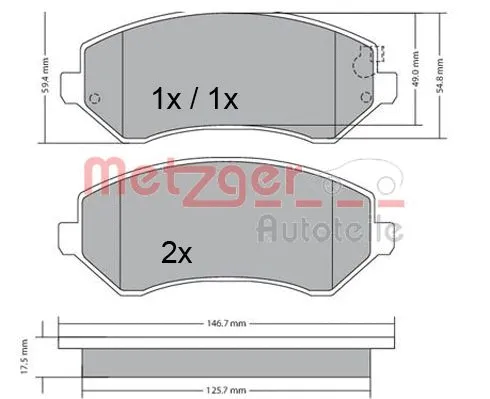 1170378 METZGER Комплект тормозных колодок, дисковый тормоз (фото 4)
