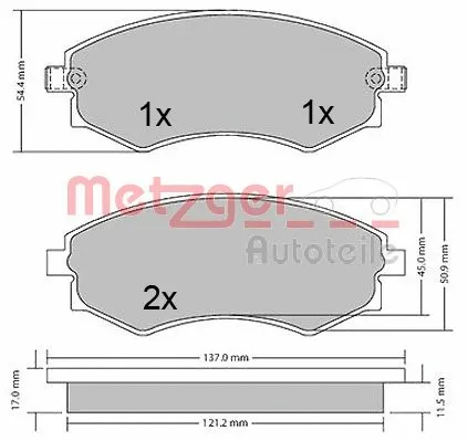 1170394 METZGER Комплект тормозных колодок, дисковый тормоз (фото 1)
