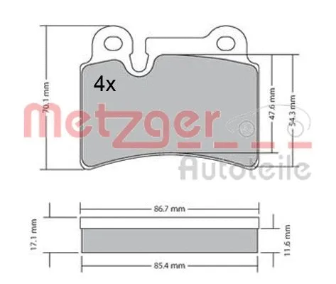 1170408 METZGER Комплект тормозных колодок, дисковый тормоз (фото 3)