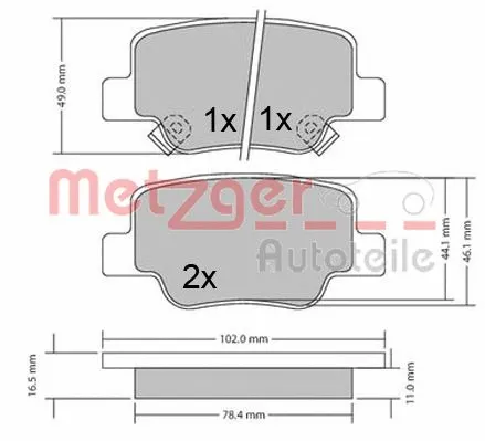 1170410 METZGER Комплект тормозных колодок, дисковый тормоз (фото 1)