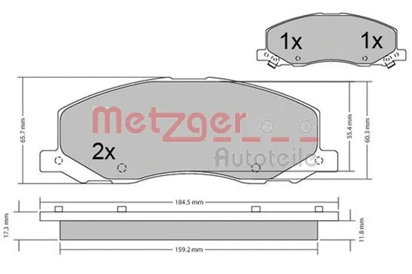 1170468 METZGER Комплект тормозных колодок, дисковый тормоз (фото 3)