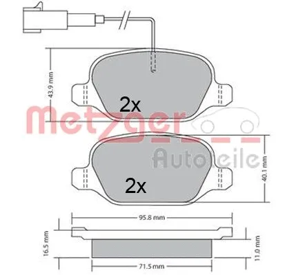 1170555 METZGER Комплект тормозных колодок, дисковый тормоз (фото 3)