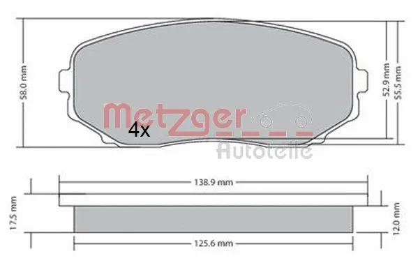 1170654 METZGER Комплект тормозных колодок, дисковый тормоз (фото 3)