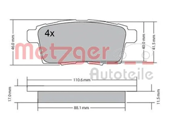 1170686 METZGER Комплект тормозных колодок, дисковый тормоз (фото 3)