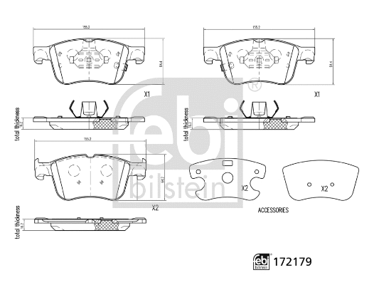 172179 FEBI Комплект тормозных колодок, дисковый тормоз (фото 2)
