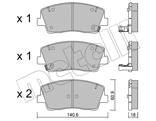22-1169-0 METELLI Комплект тормозных колодок, дисковый тормоз (фото 1)