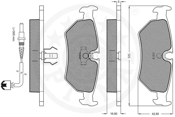 10044 OPTIMAL Комплект тормозных колодок, дисковый тормоз (фото 3)