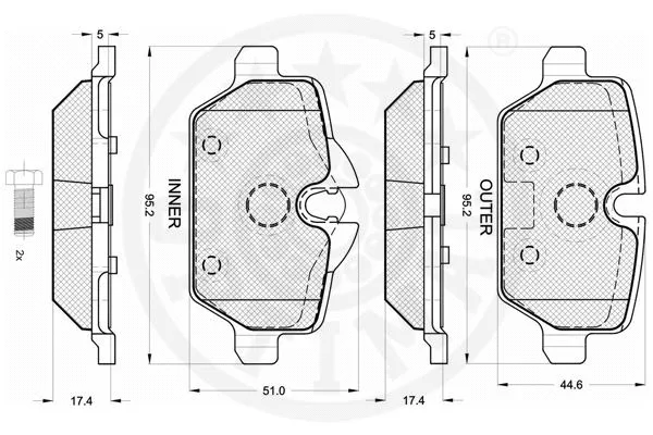 12235 OPTIMAL Комплект тормозных колодок, дисковый тормоз (фото 3)