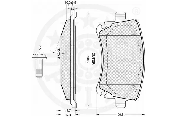 12242 OPTIMAL Комплект тормозных колодок, дисковый тормоз (фото 3)