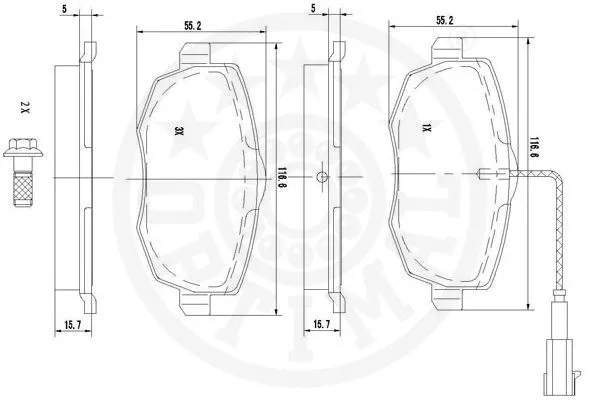 12333 OPTIMAL Комплект тормозных колодок, дисковый тормоз (фото 3)