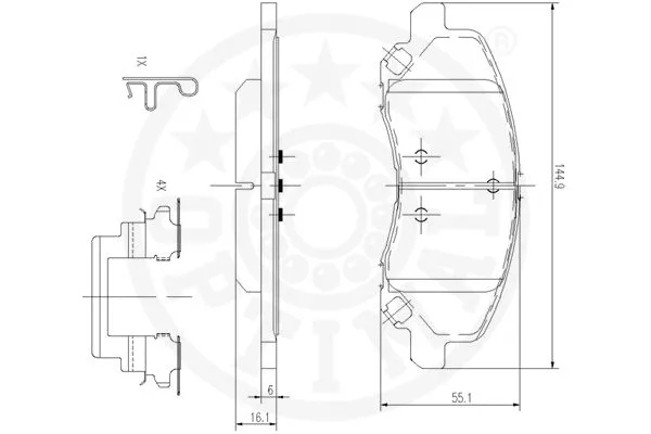 12577 OPTIMAL Комплект тормозных колодок, дисковый тормоз (фото 3)