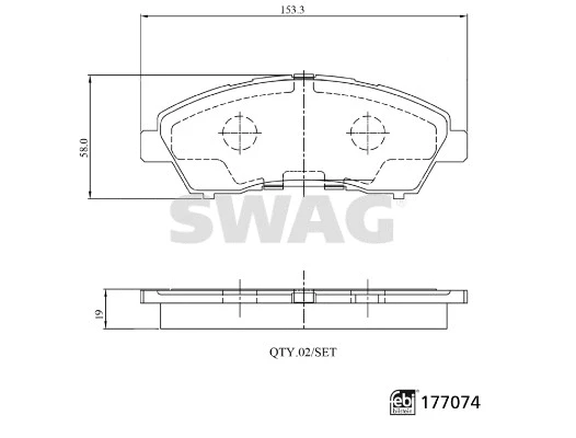 33 10 7496 SWAG Комплект тормозных колодок, дисковый тормоз (фото 1)