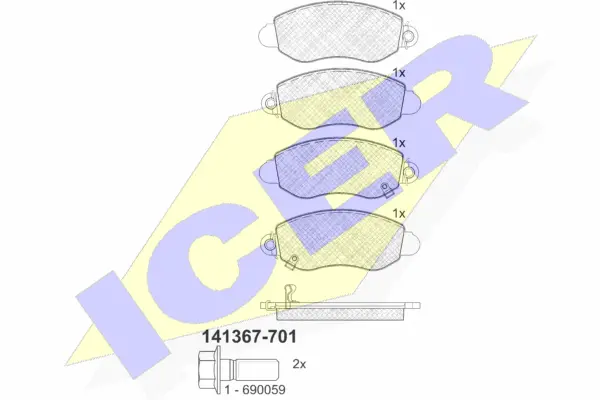 141367-701 ICER Комплект тормозных колодок, дисковый тормоз (фото 1)