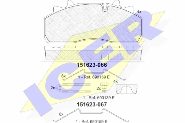 151623-067 ICER Комплект тормозных колодок, дисковый тормоз (фото 1)