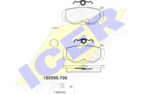 180598-700 ICER Комплект тормозных колодок, дисковый тормоз (фото 1)