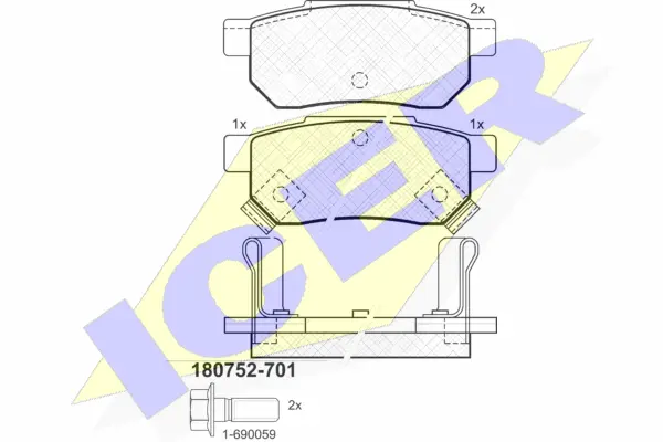 180752-701 ICER Комплект тормозных колодок, дисковый тормоз (фото 1)