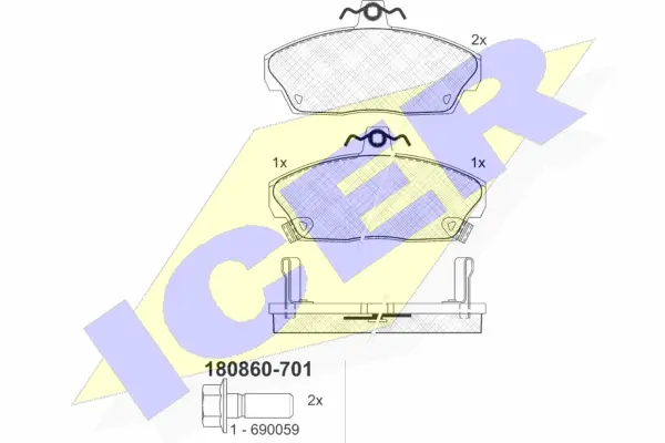 180860-701 ICER Комплект тормозных колодок, дисковый тормоз (фото 1)