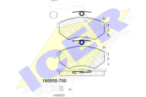 180950-700 ICER Комплект тормозных колодок, дисковый тормоз (фото 1)