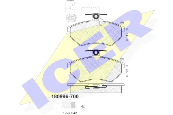 180996-700 ICER Комплект тормозных колодок, дисковый тормоз (фото 1)