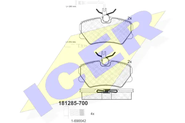 181285-700 ICER Комплект тормозных колодок, дисковый тормоз (фото 1)