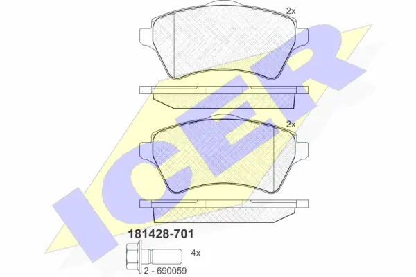 181428-701 ICER Комплект тормозных колодок, дисковый тормоз (фото 1)