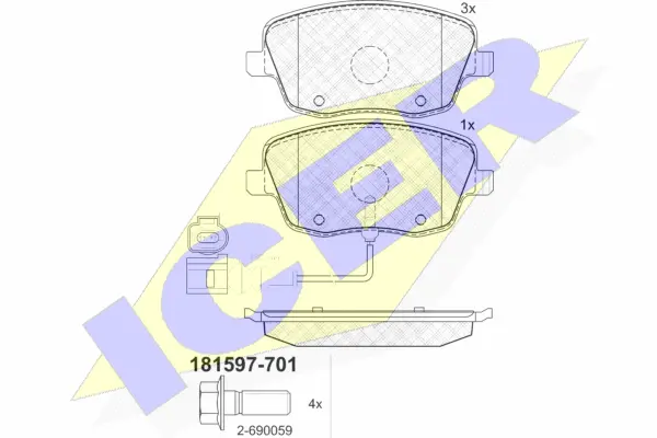 181597-701 ICER Комплект тормозных колодок, дисковый тормоз (фото 1)