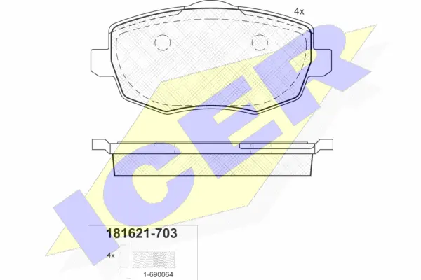 181621-703 ICER Комплект тормозных колодок, дисковый тормоз (фото 1)