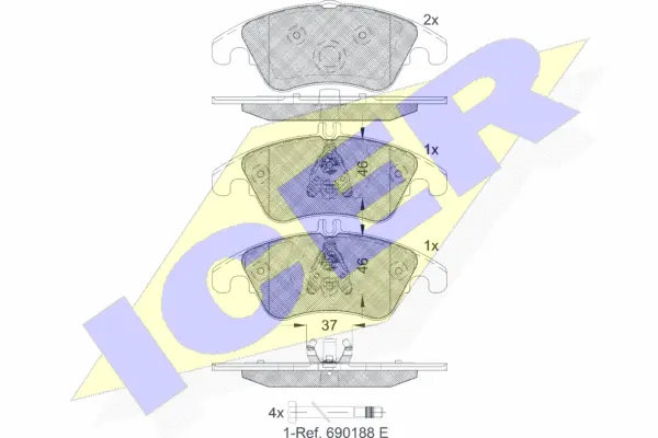 181865 ICER Комплект тормозных колодок, дисковый тормоз (фото 1)