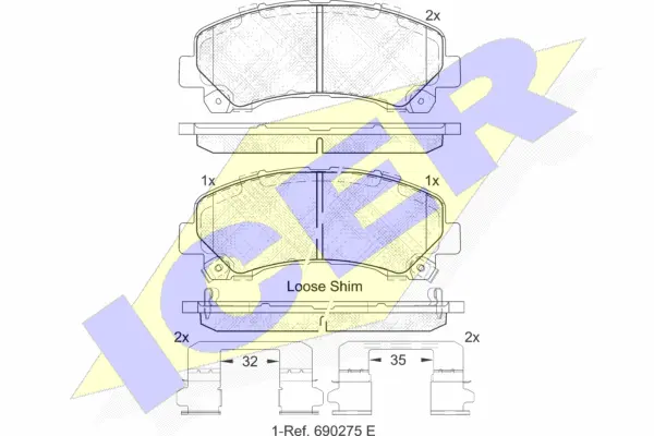 182082 ICER Комплект тормозных колодок, дисковый тормоз (фото 1)