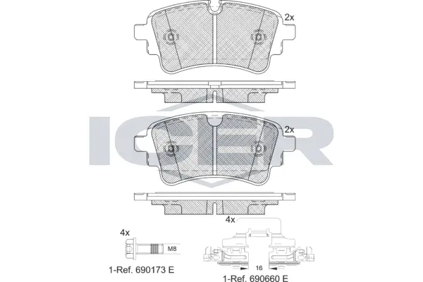 182256-208 ICER Комплект тормозных колодок, дисковый тормоз (фото 1)