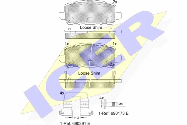 182312 ICER Комплект тормозных колодок, дисковый тормоз (фото 1)