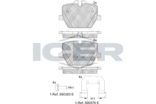 182386 ICER Комплект тормозных колодок, дисковый тормоз (фото 1)