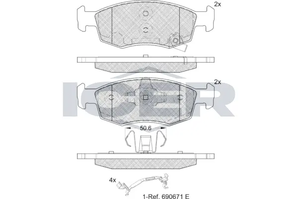182422 ICER Комплект тормозных колодок, дисковый тормоз (фото 1)