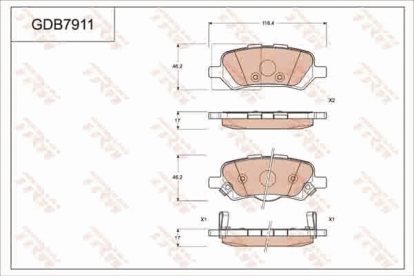 GDB7911 TRW Комплект тормозных колодок, дисковый тормоз (фото 1)