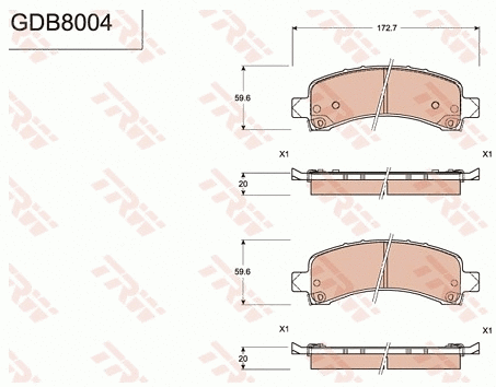 GDB8004 TRW Комплект тормозных колодок, дисковый тормоз (фото 1)