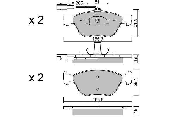 BPFI-1036 AISIN Комплект тормозных колодок, дисковый тормоз (фото 1)