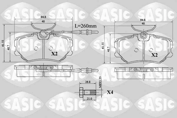 6210063 SASIC Комплект тормозных колодок, дисковый тормоз (фото 1)