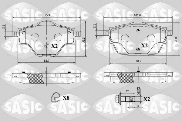 6210079 SASIC Комплект тормозных колодок, дисковый тормоз (фото 1)