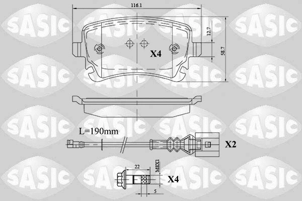 6216088 SASIC Комплект тормозных колодок, дисковый тормоз (фото 1)