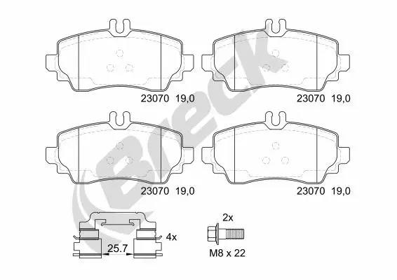 23070 10 701 20 BRECK Комплект тормозных колодок, дисковый тормоз (фото 1)