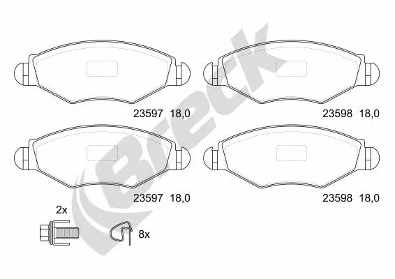 23597 00 702 10 BRECK Комплект тормозных колодок, дисковый тормоз (фото 1)