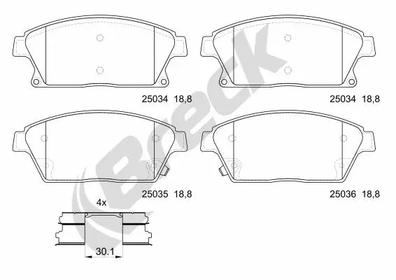 25034 00 701 10 BRECK Комплект тормозных колодок, дисковый тормоз (фото 1)